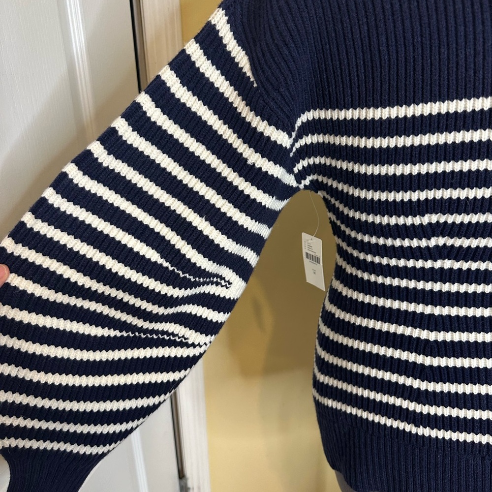 NWT Anthropologie Maeve blouson sleeve button up cardigan navy and white - Picture 8 of 17